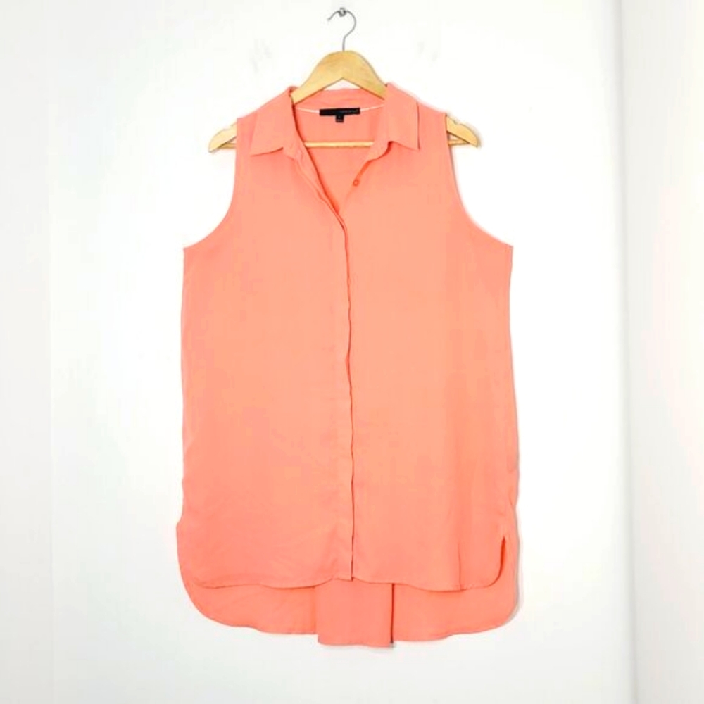 Harve Benard Women's Orange Coral Blend Sleeveless Button Down Shirt Size Large